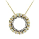 18k Gold Plated Sterling Silver Created Opal Medium Circle Pendant , 18"