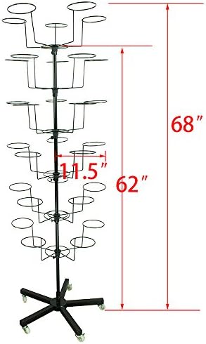 Seana 6 Tier Retail Hat Cap Display Rack Fixture Rotating Spinner Floor Stand (Black)