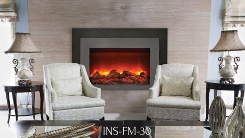 Deep Insert Electric 30" Fireplace with Black Steel Surround &amp; Overlay