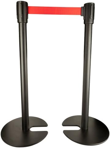 VIP STANCHIONS - Stackable Stanchion; Black Powder Coat with Black Belt - 38 1/2" high; 24.2 lbs. - Black Powder Coat