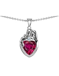 Original Star K (tm) Loving Mother And Father With Child Family Pendant With Heart Shape 8mm Created Ruby in 925 Sterling Silver