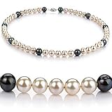  : Doris Black and White 7-8mm AA Freshwater Pearl Necklace 16 inch