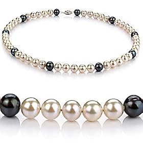 PearlsOnly Doris Black and White 7-8mm AA Freshwater Pearl Necklace 18 inch