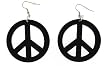 Large Peace Sign Earrings - Round Coconut 2 Inch Diameter - Black