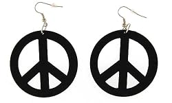 Large Peace Sign Earrings - Round Coconut 2 Inch Diameter - Black
