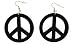 Large Peace Sign Earrings - Round Coconut 2 Inch Diameter - Black