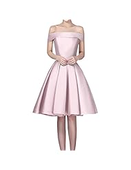 V-neck Satin Fit-and-Flare Cocktail Knee Length Bateau Neck Off the Shoulder Lace-Up Evening Dress/Homecoming Dress/Bridesmaid Dress/Prom Dress 