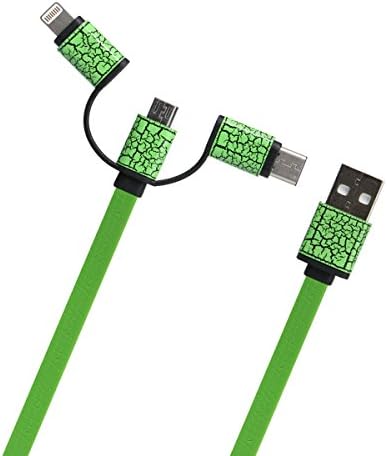 TRF Charging Cable, 3 in 1 Type C Cable Lightning cable Micro USB connector, Leather flat Tangle-Free For iPhone, Samsung,New MacBook, OnePlus 2, Nexus 5X and more (Green)