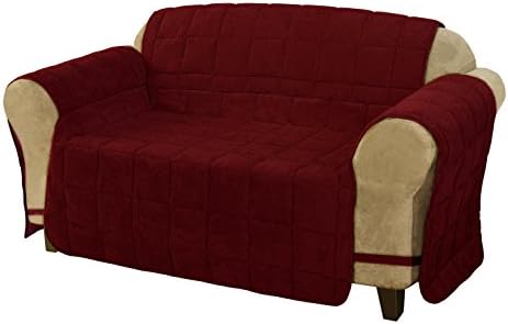 Chezmoi Collection Quilted Micro Suede Pet Furniture Protector Slip Cover Throw with Ties (Burgundy, Loveseat)