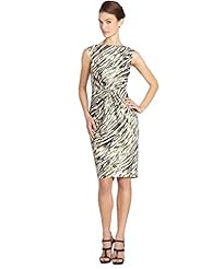 Cocktail Gathered Glittering Cutout Animal Print Bateau Neck  Dress