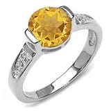 Natural 8MM Round Cut 1.80 Ct Citrine and Diamond Engagement Ring In Sterling Silver In Size 9