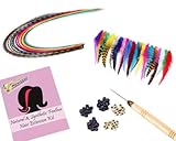 Bundle Monster 40pc Rooster/Synthetic Feather Hair Extension Mix Kit in Grizzly and Solid Colors -