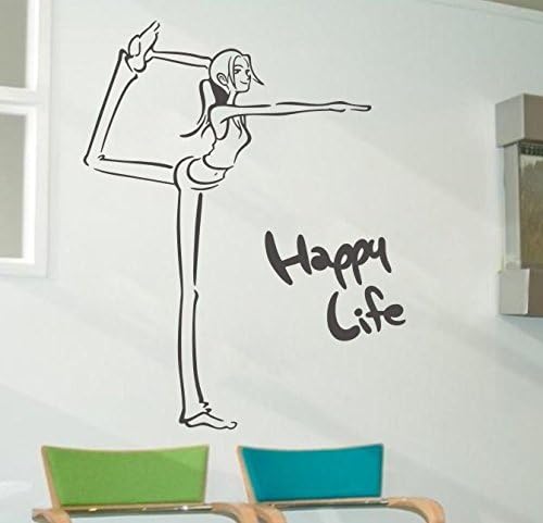 ColorfulHall 57*80cm Yoga Girl Happy Life Wall Sticker Decal Home Decor for Bed Room Entryway TV Wall Study