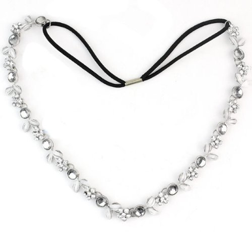 Womdee(TM) Fashion Women Silver Rhinestone Crystal Flower Hair Band / Elastic Headband-Silver With Womdee Accessory