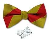 PBTS-ADF-424 - Red - Gold - Pre-Tied College Striped Bowtie