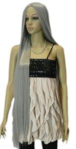 Qiyun Women's Extra Long Silver Grey Straight Hair Cosplay Wig