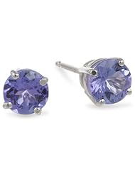 14k White Gold 5mm Round Tanzanite Stud Earrings (1.10 cttw)