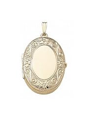 Solid 14K Yellow Gold Oval Four Photo Locket 1 inch x 1-1/4 inch Solid 14K Yellow Gold