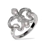 Elegant Victorian Style Silver and CZ Fleur de Lis Ring