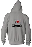 I Love/Heart Edwards Youth Zippered Hooded (Hoody) Sweatshirt Fleece Jacket ASH GREY SMALL