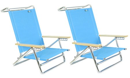 5 pos Lay Flat Beach Chair - Light Blue - 2 Chairs includ by Copa
