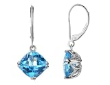 Blue Topaz Gemstone Dangling Earrings 7.2 Carat (ctw) in 14K White Gold