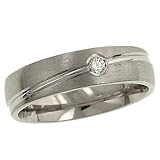 6mm Satin Band with Curved Stripe and Diamond .08cttw
