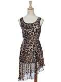 Anna-Kaci Free Size Sepia Tribal Cheetah Print Sheer Asymmetrical Hemline Dress