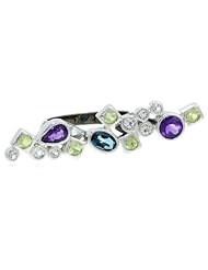 Sterling Silver Multi-Gemstone Cluster Ring, Size 7