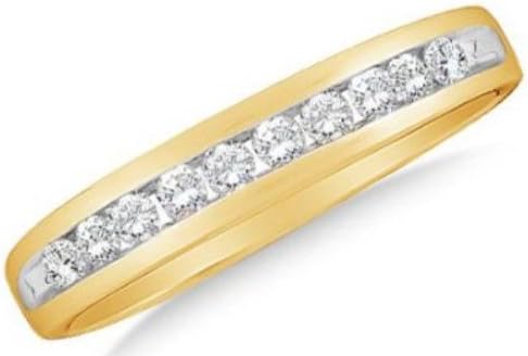 0.25 cttw 14k Yellow Gold 10 Stone Round Diamond Channel Set Wedding Band, 3.5mm (Sizes 3-11)