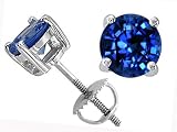 2.00 cts Genuine Round Created Sapphire Screw Back Earring Stud - 14kt White or Yellow Gold