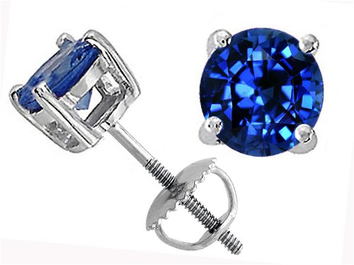 2.00 cts Genuine Round Created Sapphire Screw Back Earring Stud - 14kt White or Yellow Gold