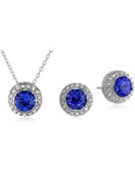 Sterling Silver and Swarovski Crystal Round Stud Earrings and 18" Pendant Necklace Jewelry Set