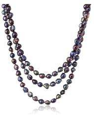 3 Row Peacock Baroque Freshwater Cultured Pearl Sterling Silver Clasp Necklace, 30"-34"