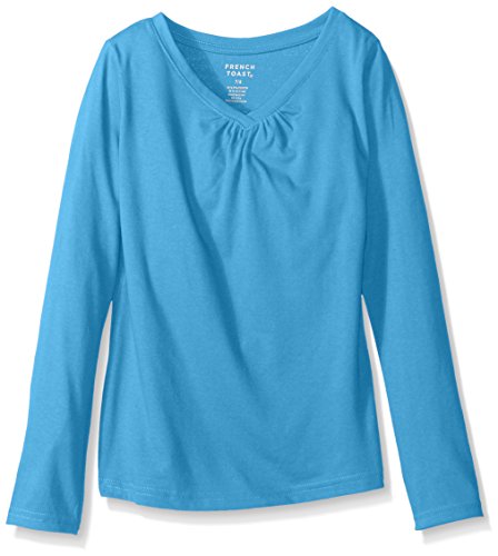 French Toast Girls' Big Girls' Long Sleeve V-Neck T-Shirt, Vivid Blue, 7/8