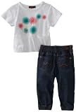 7 For All Mankind Baby-Girls Infant 2 Piece Denim Set, White/Light Indigo, 24 Months