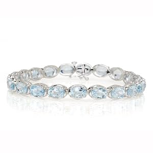 10k White Gold Oval Cut Blue Topaz Bracelet, 7 by