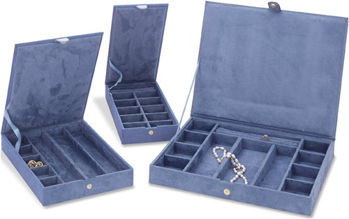 Blue Suede Stacking Jewelry Cases