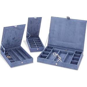 Reed and Barton Jewelry Chests BLUE FAUX SUEDE S 3 JEWELRY CASE L0600BL STACKABLE BLUE FAUX SUEDE...