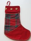 Wool Felt Red Green Plaid Handstitched Christmas Stocking