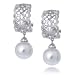 Bling Jewelry Sterling Silver Art Deco Pearl Bridal Drop Earrings