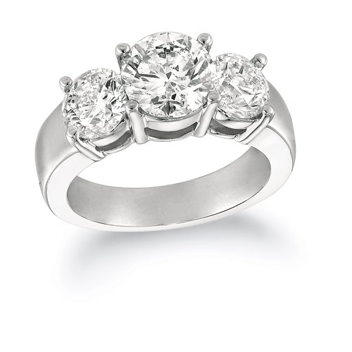 14k White Gold 3-Stone Diamond Ring (2.02 ct Center; 4 cttw, I Color, I1 Clarity), Size 7