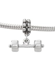 Sterling Silver Dumbbell Barbell Weight Dangle Bead Charm