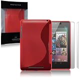 Asus Google Nexus 7 Red S Curve TPU Gel Skin Case / Cover + 2-in-1 Screen Protector Packby Terrapin