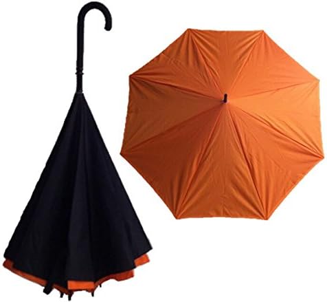 RainAide Reverse Umbrella (Orange). Windproof, 47" Super Large, Double Layered