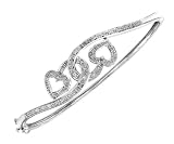9ct White Gold Quarter Carat Diamond Linked Hearts Bangle