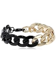 Black and Gold Tone Chain Link Bracelet, 7.5"+1" Extender