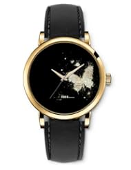 SPRAWL Aanalog Fashion Series Gold Ladies Watches of Genuine Black Leather Strap,Unique Wrist Watch for Women Girls Designed with Butterfly on a newspaper