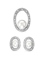 14K White Gold 0.25 cttw Magnificent Oval Micro Pave Diamond and White Pearl Set