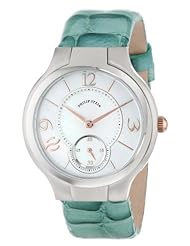 Philip Stein Womens 41-RGMOP-LAGR Round Mother-Of-Pearl and Rose Gold Accent Green Patent Alligator Print Strap Watch